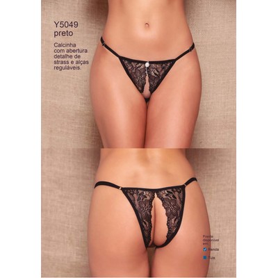 Foto 4 do produto Yaffa  Lingerie - Calcinha Rendada Abertura Dupla e Detalhe de Strass na Frente - Tamanho Único | Disponível 8 Cores