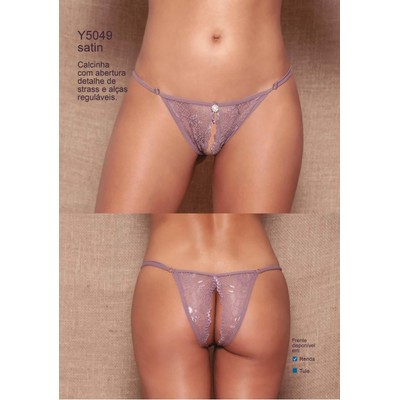 Foto 5 do produto Yaffa  Lingerie - Calcinha Rendada Abertura Dupla e Detalhe de Strass na Frente - Tamanho Único | Disponível 8 Cores