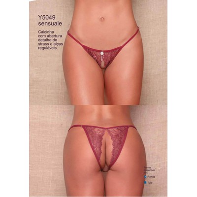 Foto 6 do produto Yaffa  Lingerie - Calcinha Rendada Abertura Dupla e Detalhe de Strass na Frente - Tamanho Único | Disponível 8 Cores