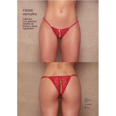 Foto 8 do produto Yaffa  Lingerie - Calcinha Rendada Abertura Dupla e Detalhe de Strass na Frente - Tamanho Único | Disponível 8 Cores