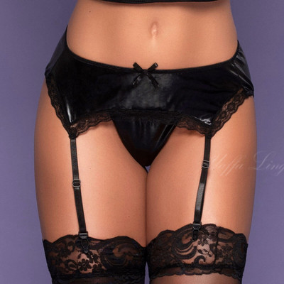 Cinta Liga em Cirrê e Renda com Calcinha Fio Dental - Yaffa Lingerie | Tamanho Único