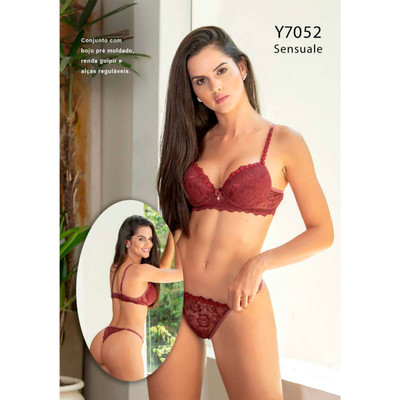 Foto 3 do produto Yaffa Lingerie - Conjunto com Bojo Pré-moldado com Renda Guipir e Alças Reguláveis | Disponível em 7 Cores