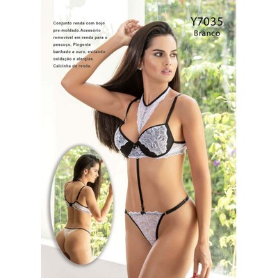 Foto 3 do produto Yaffa Lingerie - Conjunto Renda com Bojo Pre-moldado e Choker com Strappy | Disponível em 5 Cores