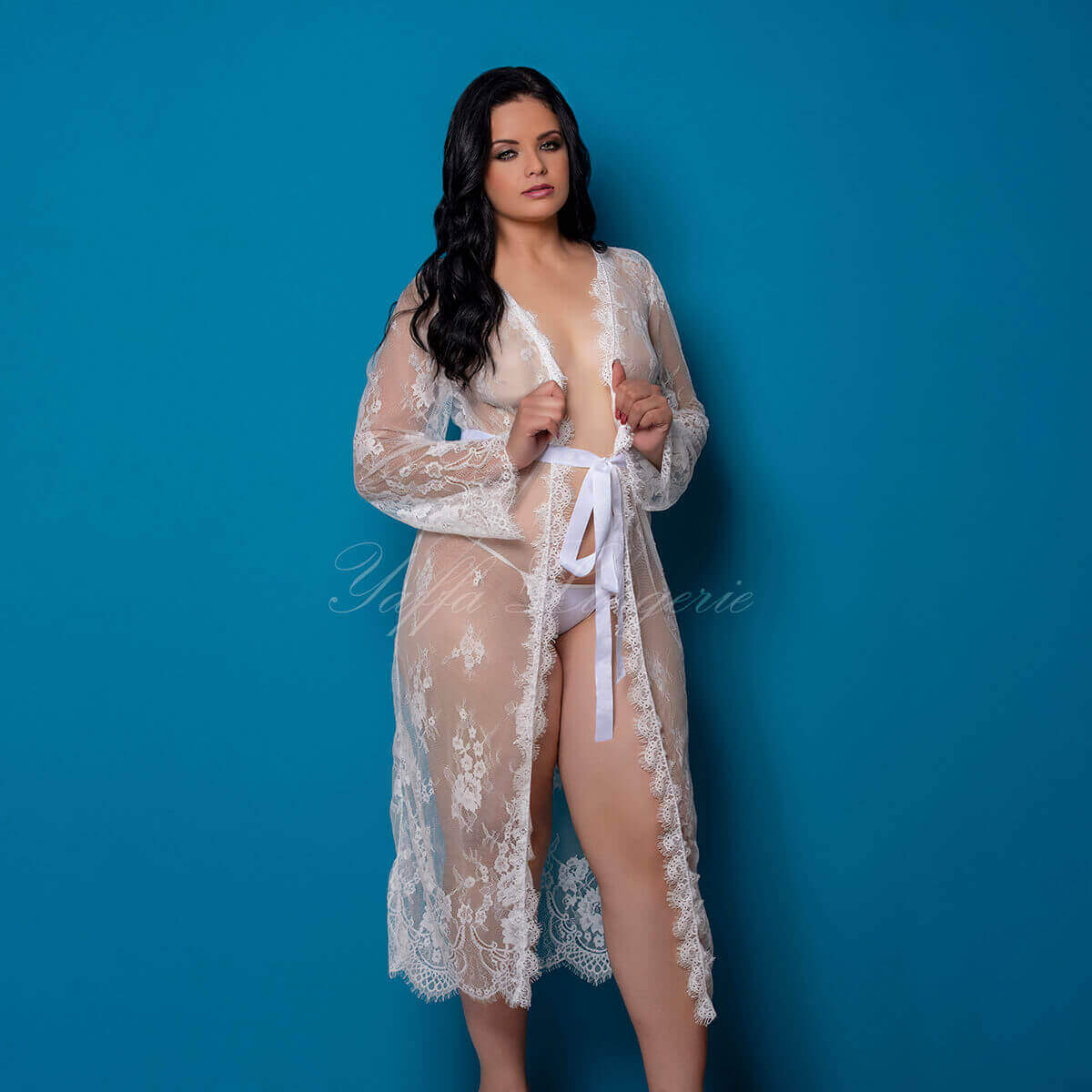 Robe em Tule com Renda e Mangas Longas - Yaffa Lingerie Deluxe Edition | Tamanho Único | Disponível em 3 Cores - 4