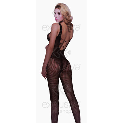Foto 2 do produto Yaffa Lingerie - Macacão de Alcinha com Renda, Recortes e Arrastão nas Pernas, Sem Costuras - Veste do P 36 até o Plus Size 46 | Cor: Preto