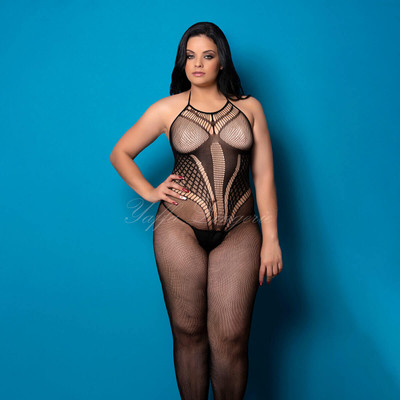 Foto 3 do produto Yaffa Lingerie - Macacão em Arrastão - Veste do P 36 até o Plus Size 46