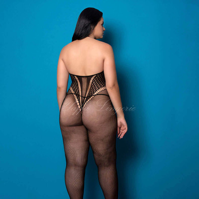 Foto 4 do produto Yaffa Lingerie - Macacão em Arrastão - Veste do P 36 até o Plus Size 46