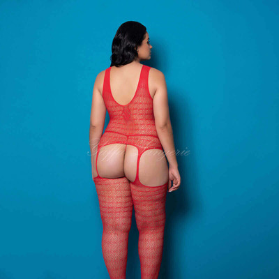 Foto 4 do produto Yaffa Lingerie - Macacão com Detalhes em Renda, Costas Nuas e Suspensório - Veste do P 36 até o 46 Plus Size | Cor: Vermelho