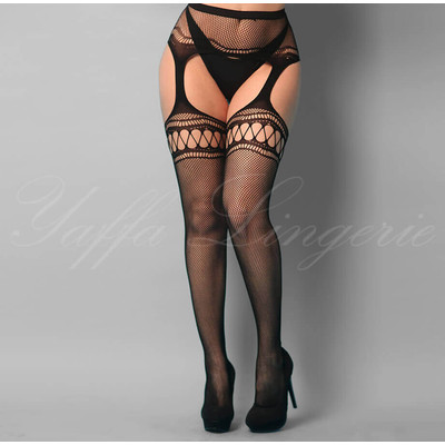 Foto 1 do produto Yaffa Lingerie - Meia 7/8 Arrastão com Espaço Pequeno, Cinta-Liga e Aberturas na Parte Superior da Peça