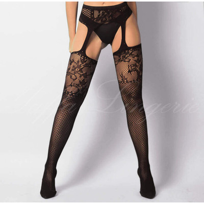 Foto 1 do produto Yaffa Lingerie - Meia Calça Arrastão 7/8 com Cinta-Liga e Detalhes em Renda