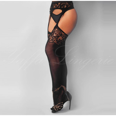 Foto 1 do produto Yaffa Lingerie - Meia Calça Arrastão 7/8 com Espaço Pequeno, Cinta-Liga e Detalhes em Renda