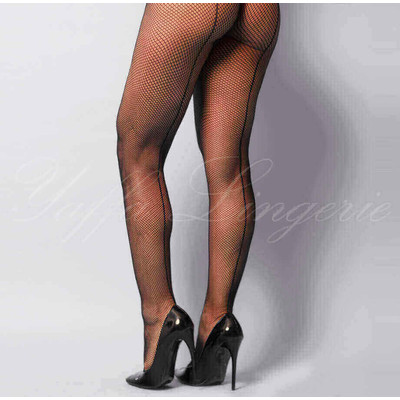 Yaffa Lingerie - Meia-Calça Arrastão com Espaço Pequeno e Costura na Parte Traseira - Veste do P 36 até o Plus Size 46