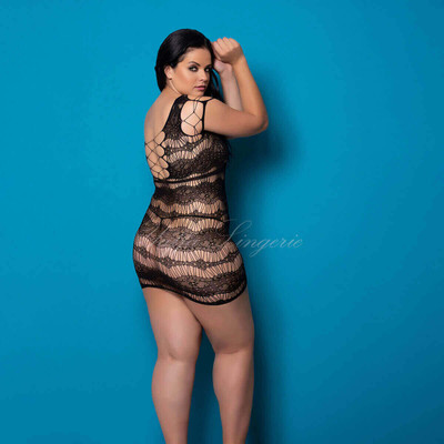 Foto 2 do produto Mini Vestido Arrastão com Mangas, Decote em V e Recortes - Yaffa Lingerie | Tamanho Único | Cor: Preto