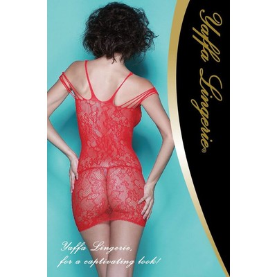 Foto 2 do produto Yaffa Lingerie - Mini Vestido Arrastão com Várias Alças, Decote em V e Recortes - Veste do P 36 até o Plus Size 46 | Cor: Vermelho