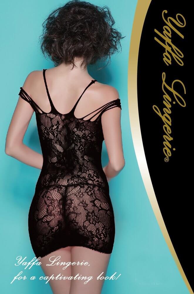 Yaffa Lingerie - Mini Vestido Arrastão com Várias Alças, Decote em V e Recortes - Veste do P 36 até o Plus Size 46 | Cor: Preto - 2