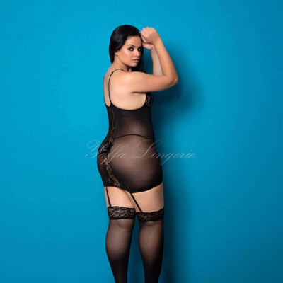 Yaffa Lingerie - Mini Vestido Rendado com Cinta Liga e Meias - Veste do P 36 até o Plus Size 46 | Disponível em 2 Cores