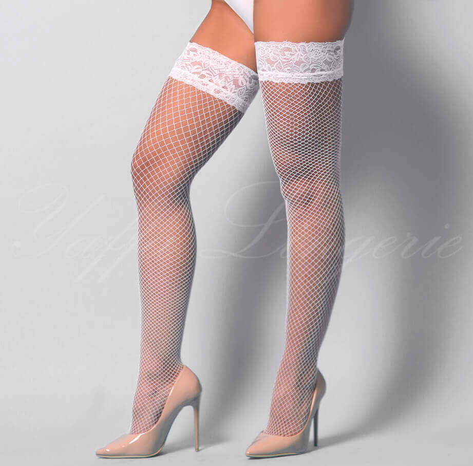 Meia Calça Arrastão 7/8 com Espaço Médio, Detalhes em Renda e Silicone - Yaffa Lingerie Stockings | Disponível em 3 Cores - 3