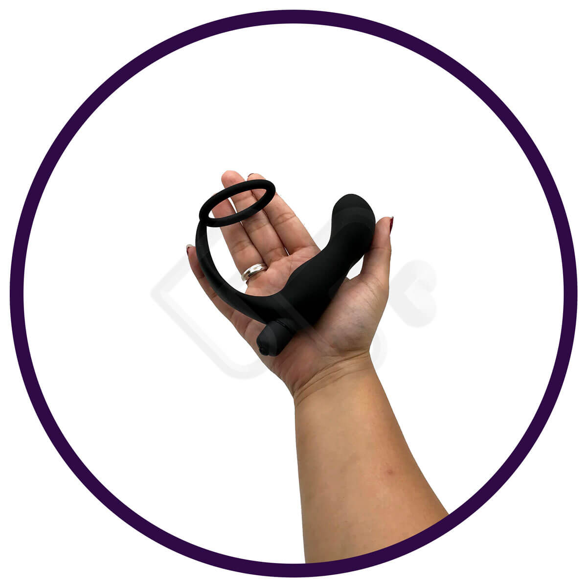 Yuechao New Sextoy - Anel Peniano em Silicone com Plug Anal Cônico, Estimulador de Períneo e Vibração Única - 8,9 x 3,9 cm - 7