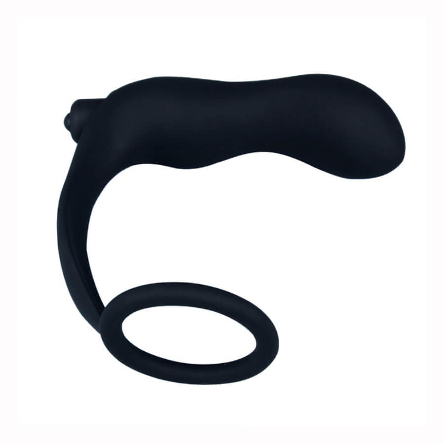 Yuechao New Sextoy - Anel Peniano em Silicone com Plug Anal Cônico, Estimulador de Períneo e Vibração Única - 8,9 x 3,9 cm - 3
