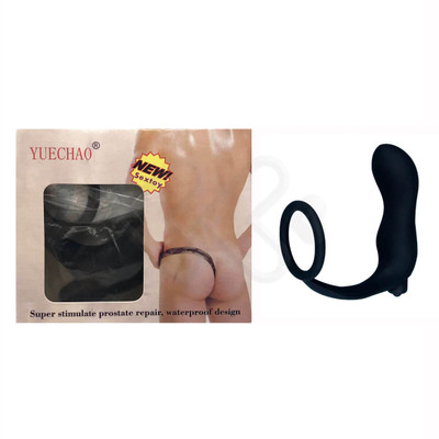 Yuechao New Sextoy - Anel Peniano em Silicone com Plug Anal Cônico, Estimulador de Períneo e Vibração Única - 8,9 x 3,9 cm