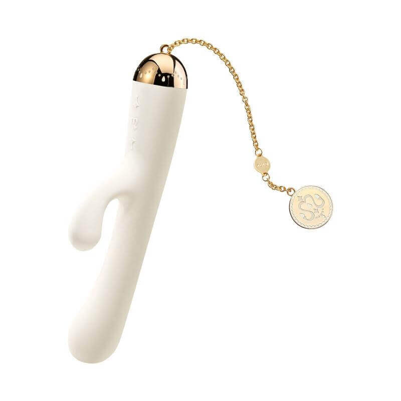Vibrador Estimulador de Ponto G e Clítoris Recarregável com 8 Modos de Vibração, Pingente em Ouro 18K e Aplicativo - ZALO Lolita Ichigo - 18,3 x 3 cm | Cor: Branco - 2