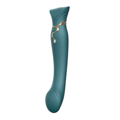 Foto 2 do produto Vibrador Estimulador de Ponto G Recarregável com 8 Modos de Vibração, Auto Aquecimento, Swarovski e Resistência à Água - Zalo Queen PulseWave | Cor: Verde