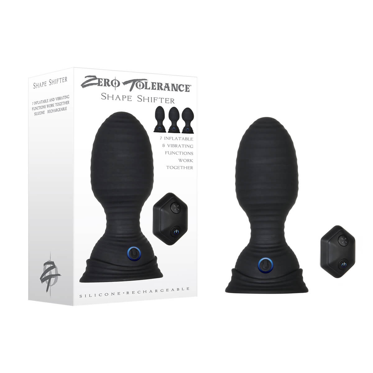 Plug Anal Inflável com Controle Remoto sem Fio, 7 Modos de Vibração e Inflação - Zero Tolerance Shape Shifter - 8 x 4,1 cm - 1