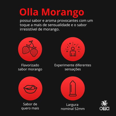 Preservativo com Sabor de Morango - 52 mm - Olla | 3 Unidades
