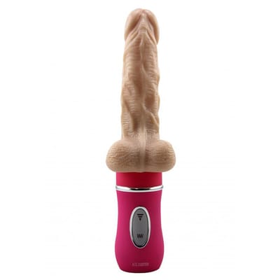 Ailighter - Prótese Realística Vai e Vem Recarregável com Glande Definida, Prepúcio, Veias, Escroto, 10 Modos de Vibração e 3 velocidades - 14,5 x 4,5 | Cor: Rosa