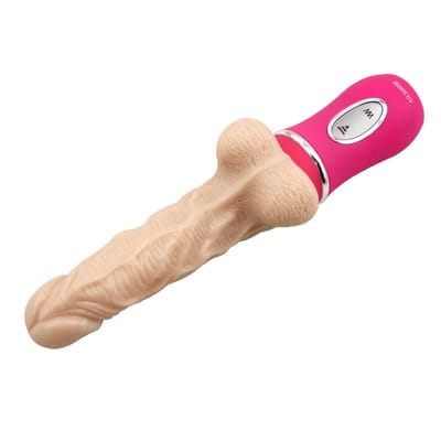 Ailighter - Prótese Realística Vai e Vem Recarregável com Glande Definida, Prepúcio, Veias, Escroto, 10 Modos de Vibração e 3 velocidades - 14,5 x 4,5 | Cor: Rosa