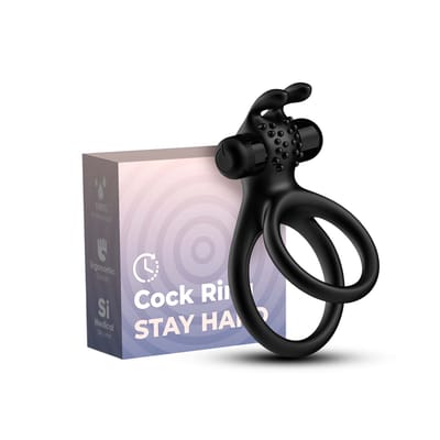Anel Peniano Duplo em Silicone com Estimulador de Clitóris, Nódulos e Cápsula Vibratória - Stay Hard | 8 x 4,7 cm