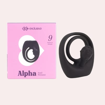 Anel Peniano Duplo em Silicone Macio com Estimulador, 9 Modos de Vibração e Recarregável - Exclusiva Alpha