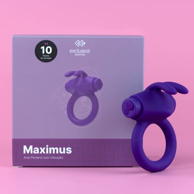 Anel Peniano com Estimulador de Clitóris em Forma de Coelho em Silicone, Recarregável e 10 Modos de Vibração - Exclusiva Maximus