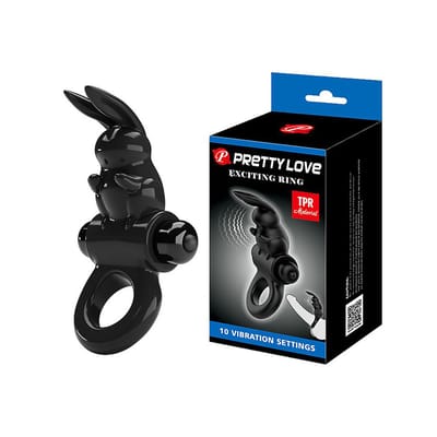 Anel Peniano em TPR com 10 Modos de Vibração e Estimulador de Clitóris em Forma de Coelho - Exciting Ring | 11,1 x 6,2 cm