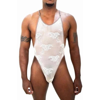 Body Masculino em Tule Bordado na Cor Nude - SD Clothing | Tamanho Único