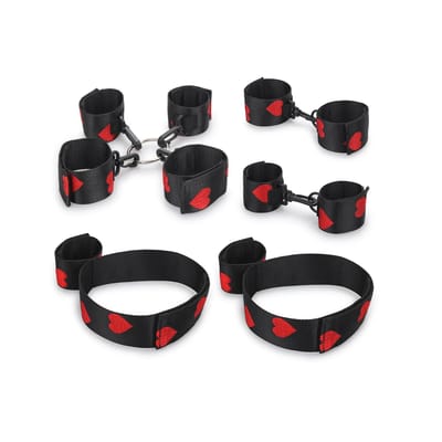 Kit Bondage com Algemas, Prendedor de Perna e Tornozeleiras com Detalhes de Coração com 10 peças - Bondage Kits I Would Give It All To Not Be Sleep Alone