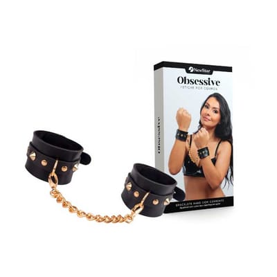 Braceletes Hard Gold em Couro Montana com Rebites e Spike - New Star Couros