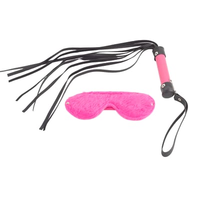 Kit Luxo com Chicote e Venda em Pelúcia - Brasil Fetiche | Cor: Rosa