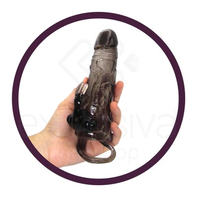 Capa Peniana com Estimulador de Clítoris em Forma de Coelho, Vibração e Anel para Escroto - Brave Man | 16,5 x 3,4 cm