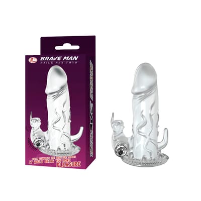 Capa Peniana em Silicone com Estimulador de Clítoris em Forma de Coelho e Cápsula Vibratória de Vibração Única - Lybaile Brave Man | 13,5 x 3,5 cm