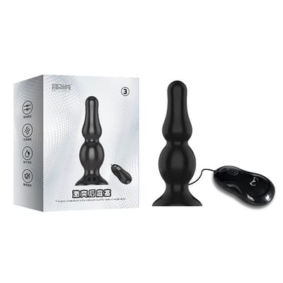 Plug Anal em TPR com 12 Modos de Vibração, Formato Anatômico, Controle Remoto com Fio e Base em Ventosa - Butt Plug One Love Nest 3 | 9,5 x 3,5 cm