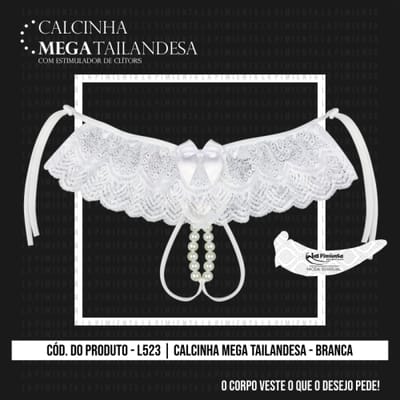 Calcinha Tailandesa em Renda e Tule com Estimulador Clitoriano em Pérolas  - La Pimienta Calcinha Mega Tailandesa - Tamanho Único | Disponível em 4 Cores