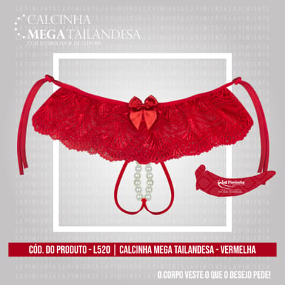 Calcinha Tailandesa em Renda e Tule com Estimulador Clitoriano em Pérolas  - La Pimienta Calcinha Mega Tailandesa - Tamanho Único | Disponível em 4 Cores
