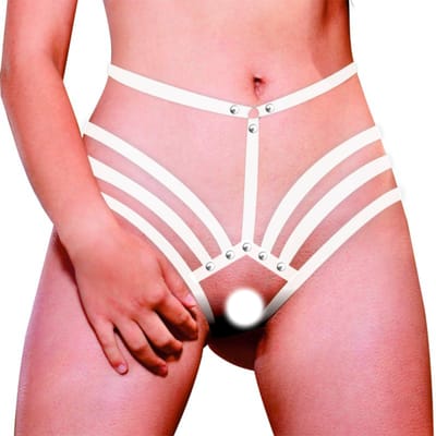 Calcinha em Tiras Elásticas no Estilo Strappy com Rebites e Abertura  - InNamorata Femme Fatale | Tamanho Único | Disponível em 3 Cores