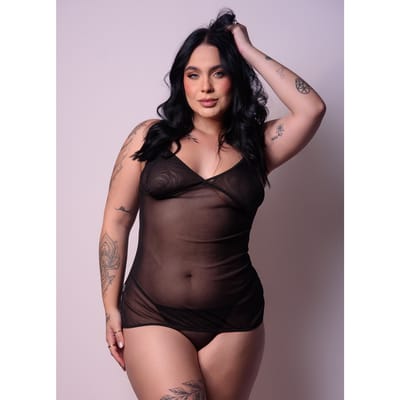 Camisola em Tule Transparente com Amarração e Calcinha Fio - Exclusiva Lingerie | Disponível em 3 Cores e 2 Tamanhos Plus Size