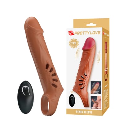 Capa Peniana com Anel para Escroto em TPE, Cápsula Vibratória de 12 Modos de Vibração, Recarregável e Controle Remoto - Pretty Love | 11,8 x 3 cm