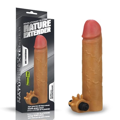 Capa Peniana Extensora com Preenchimento na Ponta, Estimulador de Clítoris e Vibração Única e Potente - Lovetoy Nature Extender | 13,5 x 2,5 cm | Disponível em 2 Cores