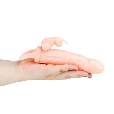 Capa Peniana Extensora Vibratória em Silicone com Glande Definida, Veias Salientes, Anel para Escroto e Estimulador para Clitóris - Pretty Love Brave Man | 12 x 3,3 cm