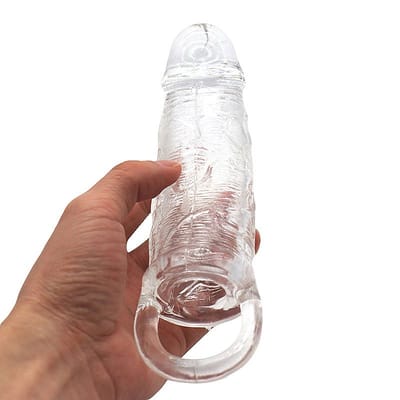 Capa Peniana em Silicone com Anel para Escroto, Glande Preenchida e Texturas - Sexy Import | 15,4 x 3,5 cm | Disponível em 2 Cores