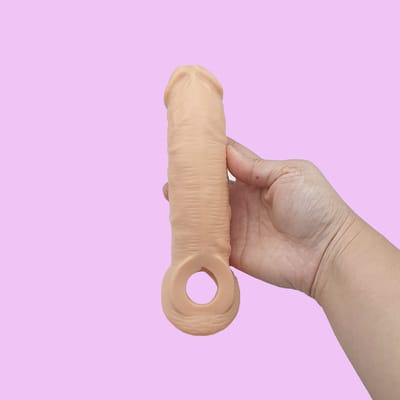 Capa Peniana em TPE com Glande Preenchida, Anel para Escroto e Veias Salientes - Penis Extender Maxx Men | 13,5 x 3,3 cm
